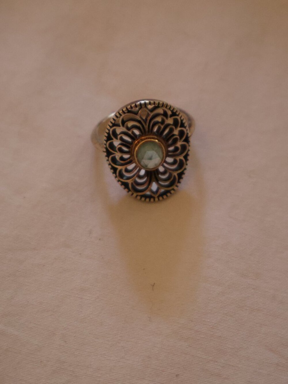 Pandora Vintage Allure Ring w/ Synthetic Green Spinel – Size 7.5